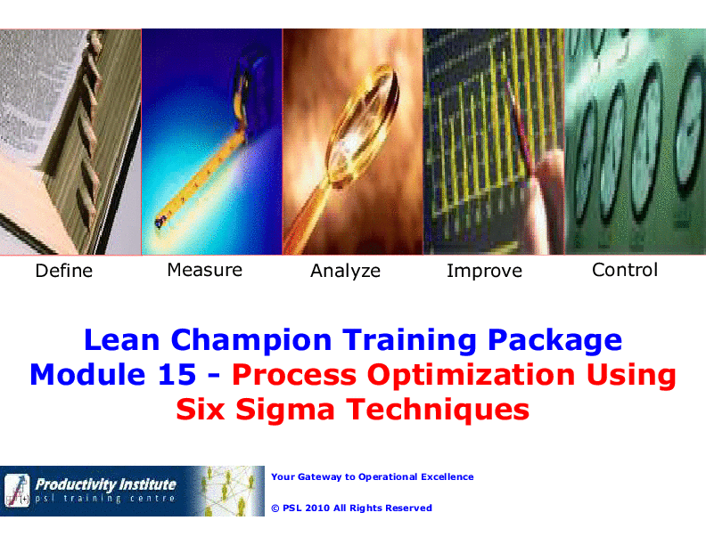 This is a partial preview of Lean BB Champion 15 - Process Optimization Using Six Sigma (94-slide PowerPoint presentation (PPT)). Full document is 94 slides. 