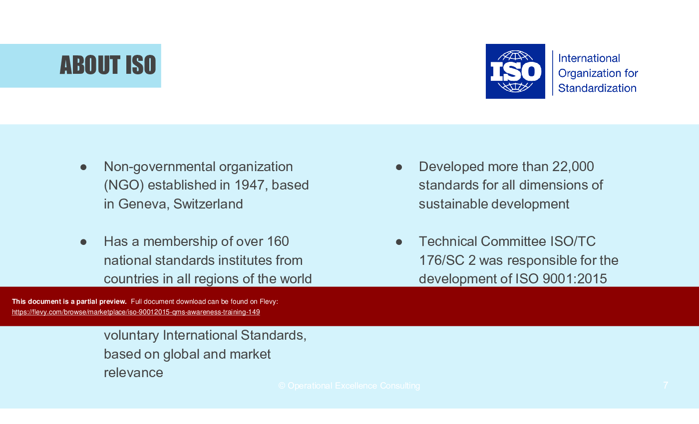 This is a partial preview of ISO 9001:2015 (QMS) Awareness Training (74-slide PowerPoint presentation (PPTX)). Full document is 74 slides. 