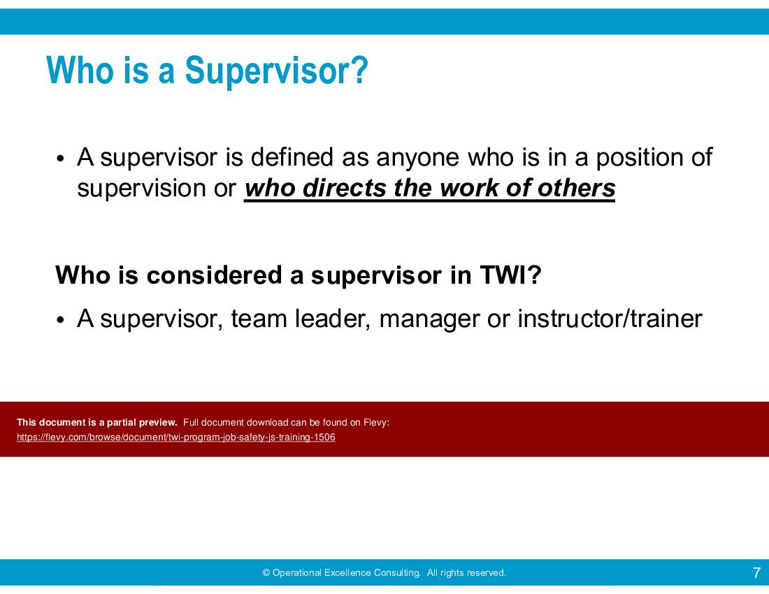 TWI Program: Job Safety (JS) Training (77-slide PowerPoint presentation (PPTX)) Preview Image