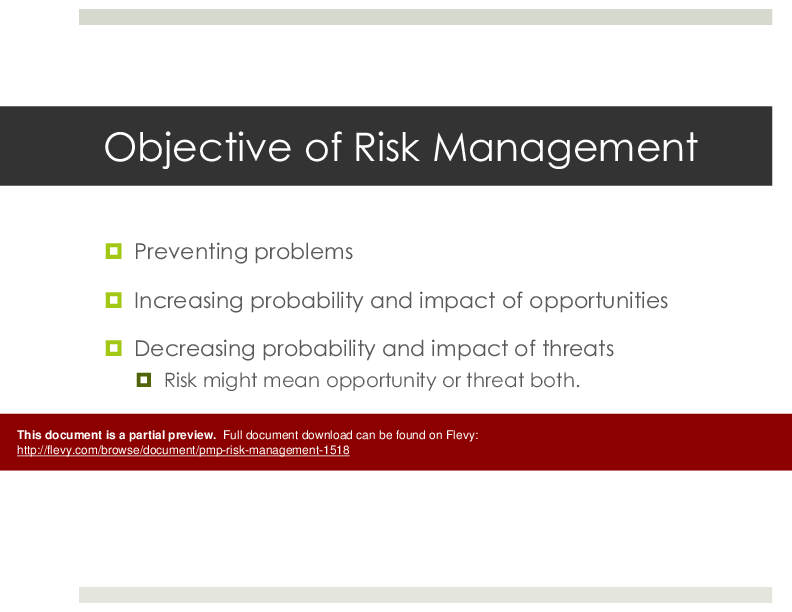 This is a partial preview of PMP Risk Management (99-slide PowerPoint presentation (PPTX)). Full document is 99 slides. 