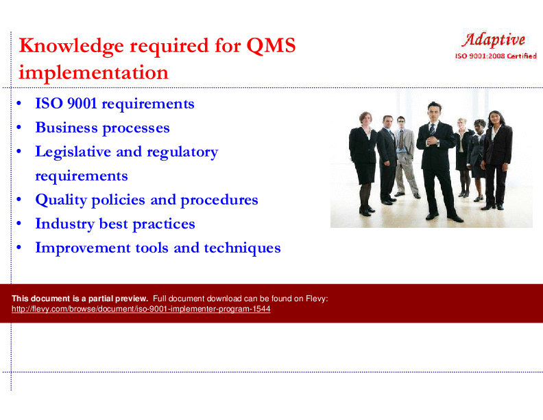 This is a partial preview of ISO 9001 Implementer Program (70-slide PowerPoint presentation (PPTX)). Full document is 70 slides. 