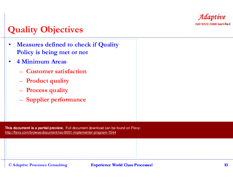 This is a partial preview of ISO 9001 Implementer Program (70-slide PowerPoint presentation (PPTX)). Full document is 70 slides. 