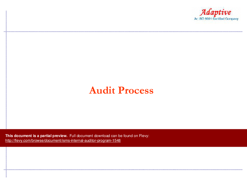 This is a partial preview of ISMS Internal Auditor Program (50-slide PowerPoint presentation (PPT)). Full document is 50 slides. 