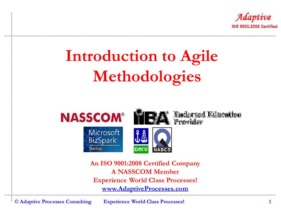 This is a partial preview of Introduction to Agile Methodologies. Full document is 22 slides. 