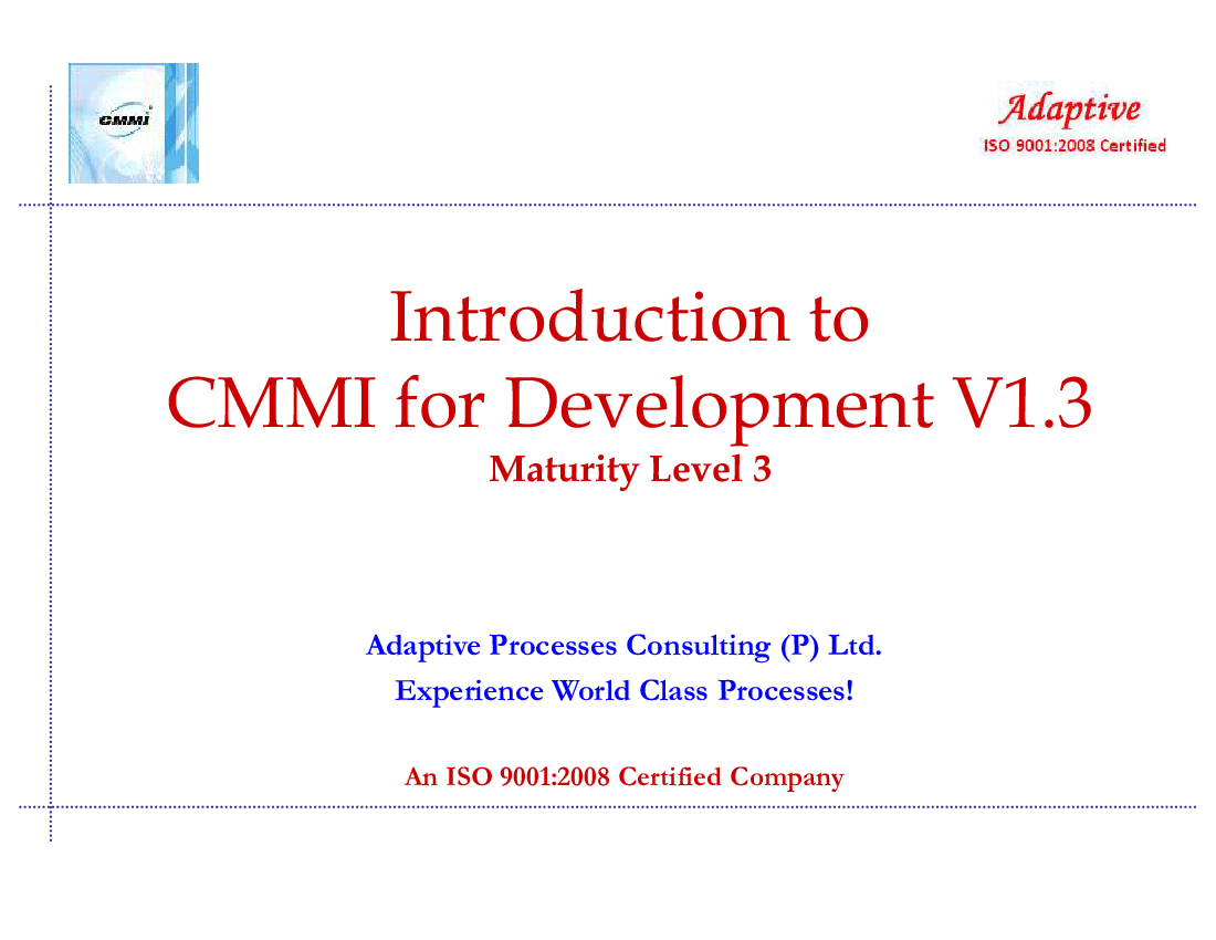 Introduction to CMMI - Dev L3 (90-slide PPT PowerPoint presentation (PPT)) Preview Image