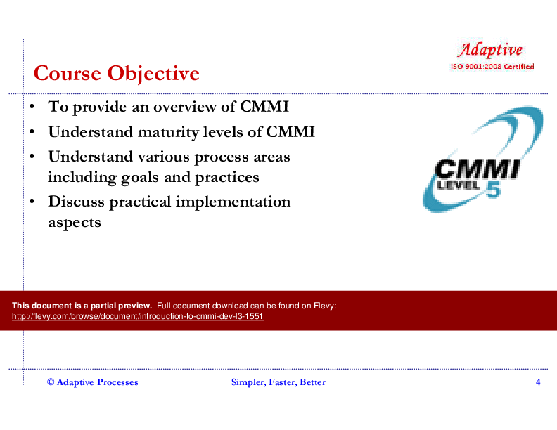 This is a partial preview of Introduction to CMMI - Dev L3 (90-slide PowerPoint presentation (PPT)). Full document is 90 slides. 