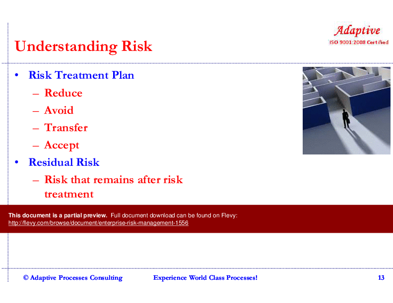This is a partial preview of Enterprise Risk Management (105-slide PowerPoint presentation (PPTX)). Full document is 105 slides. 