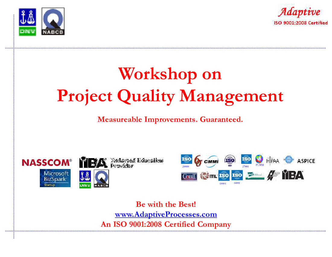 This is a partial preview of Project Quality Management v1 (121-slide PowerPoint presentation (PPTX)). Full document is 121 slides. 