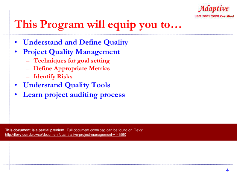 This is a partial preview of Project Quality Management v1 (121-slide PowerPoint presentation (PPTX)). Full document is 121 slides. 