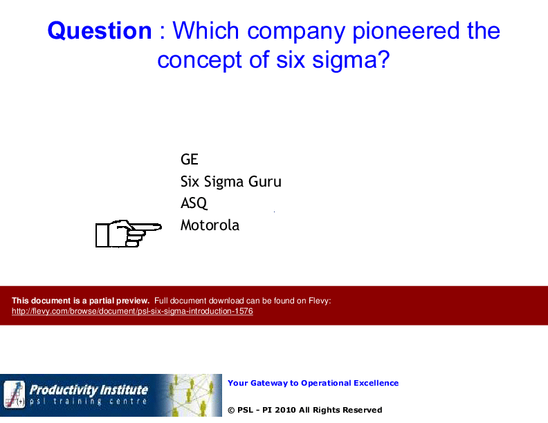 PSL - Six Sigma Introduction (86-slide PPT PowerPoint presentation (PPT)) Preview Image