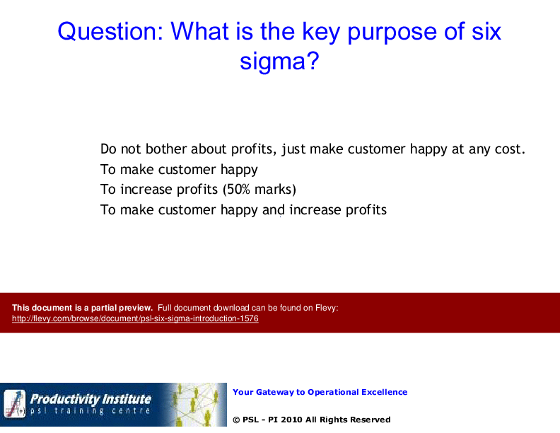 PSL - Six Sigma Introduction (86-slide PPT PowerPoint presentation (PPT)) Preview Image