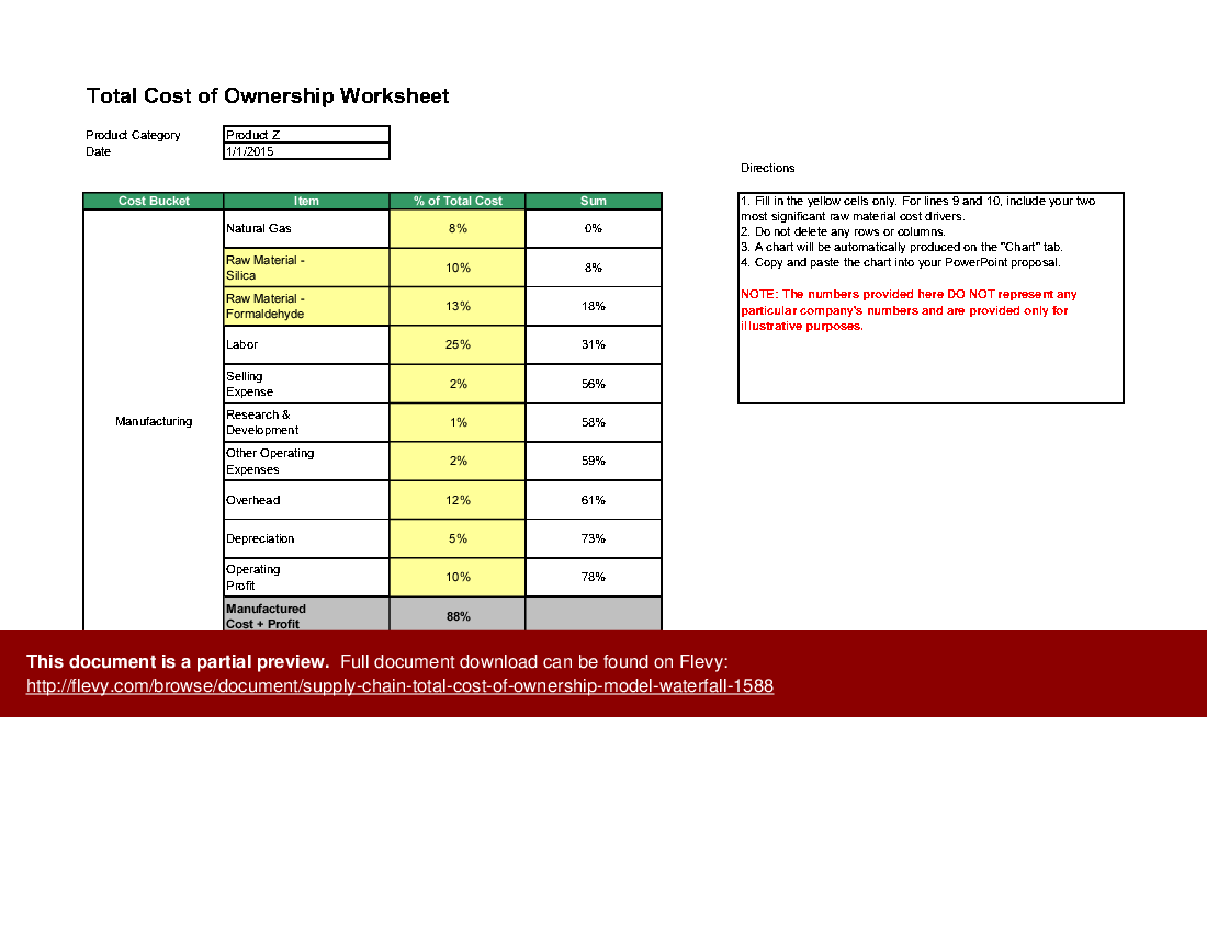 Supply Chain - Total Cost of Ownership Model + Waterfall (Excel template (XLS)) Preview Image