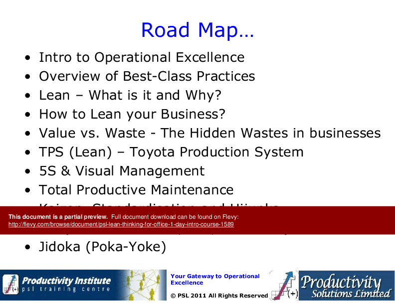 This is a partial preview of PSL - Lean Thinking For Office - 1 Day Intro Course (118-slide PowerPoint presentation (PPT)). Full document is 118 slides. 