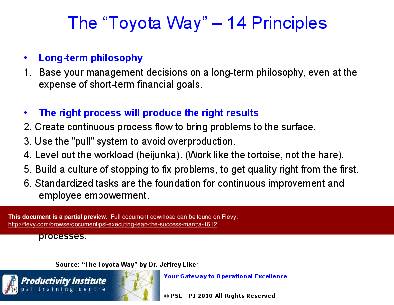 This is a partial preview of PSL - Executing Lean - The "Success Mantra" (116-slide PowerPoint presentation (PPTX)). Full document is 116 slides. 