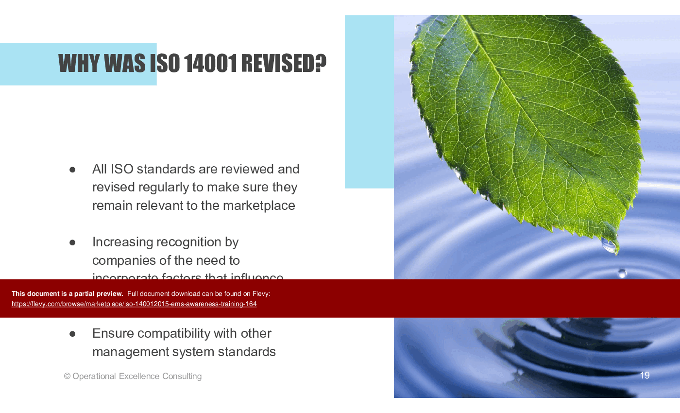 ISO 14001:2015 (EMS) Awareness Training (75-slide PPT PowerPoint presentation (PPTX)) Preview Image
