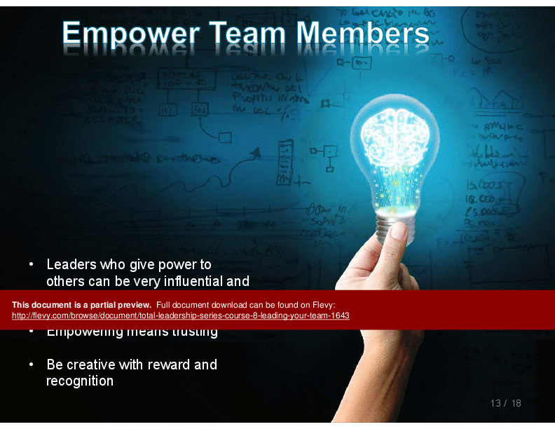 This is a partial preview of Total Leadership Series (Course 8) - Leading Your Team. Full document is 18 slides. 