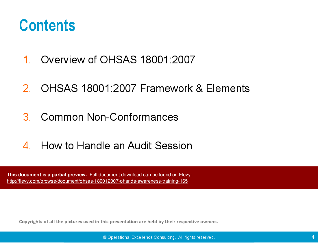 This is a partial preview of OHSAS 18001:2007 (OH&S) Awareness Training (82-slide PowerPoint presentation (PPTX)). Full document is 82 slides. 