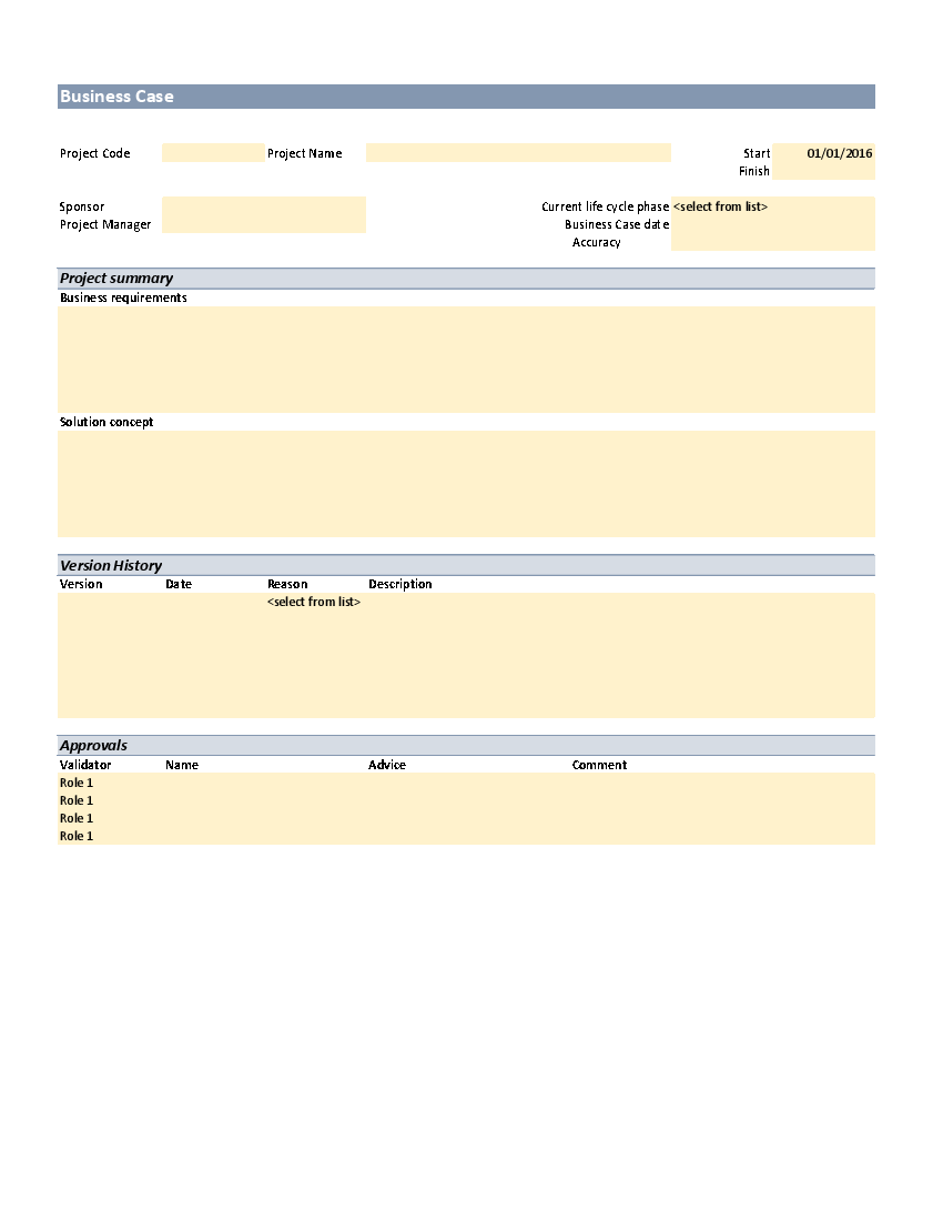 Configurable Business Case Template