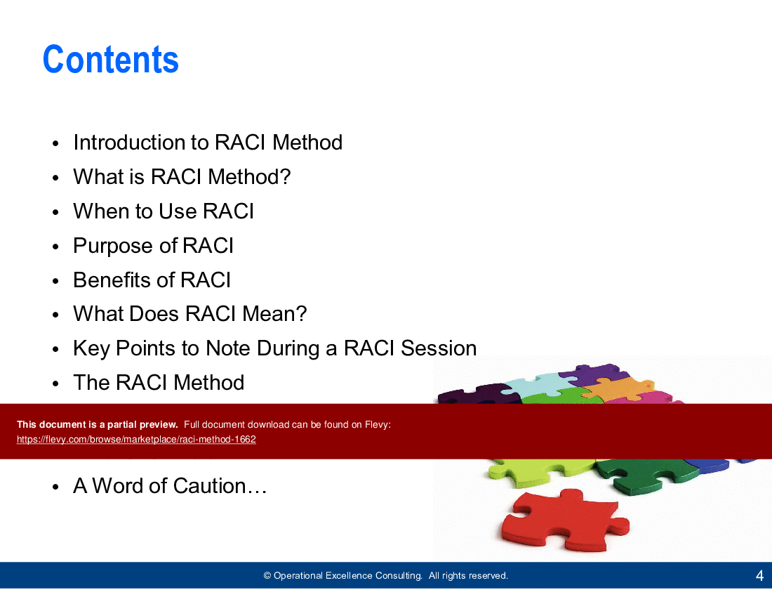 This is a partial preview of RACI Method (34-slide PowerPoint presentation (PPTX)). Full document is 34 slides. 
