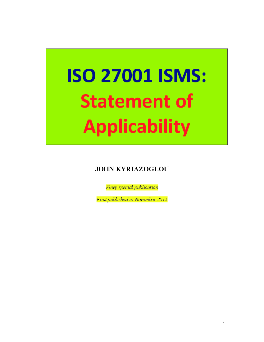 This is a partial preview of ISO 27001 ISMS: Statement of Applicability (33-page PDF document). Full document is 33 pages. 