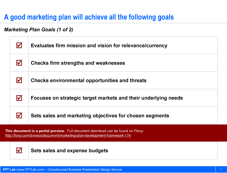 This is a partial preview of Marketing Plan Development Framework (63-slide PowerPoint presentation (PPT)). Full document is 63 slides. 