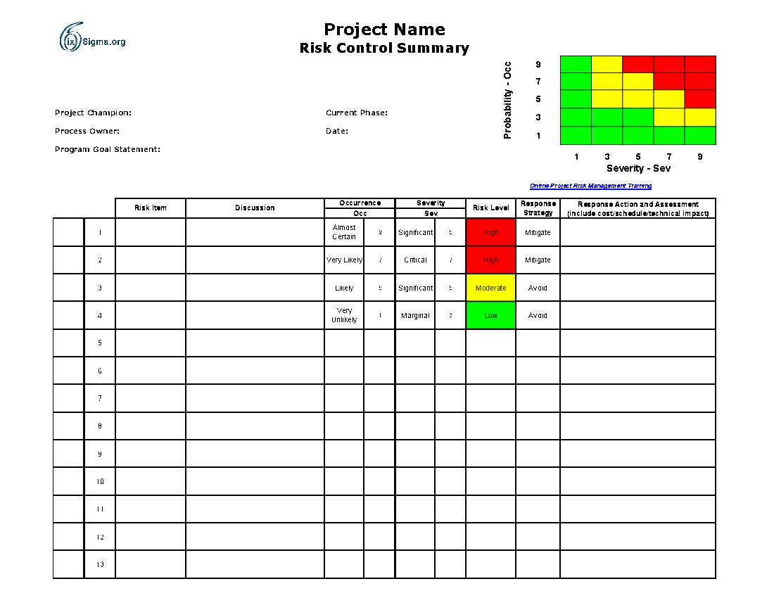 Risk Management Template (Excel workbook (XLS)) Preview Image