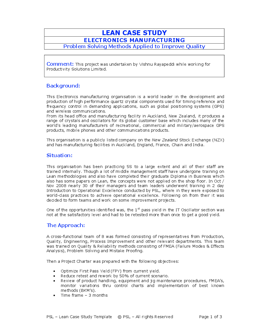 PDF: Quality Reliability Case Study (3-Page PDF Document.