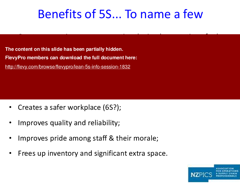 This is a partial preview of Lean 5S Info Session (38-slide PowerPoint presentation (PPTX)). Full document is 38 slides. 