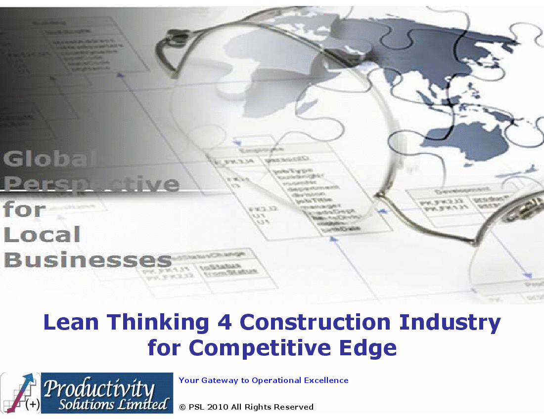 This is a partial preview of Lean Thinking 4 Construction Industry for Competitive Edge (29-slide PowerPoint presentation (PPT)). Full document is 29 slides. 