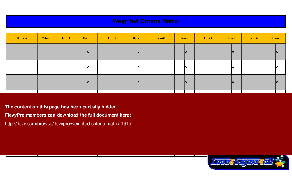 Weighted Criteria Matrix (Excel template (XLS)) Preview Image