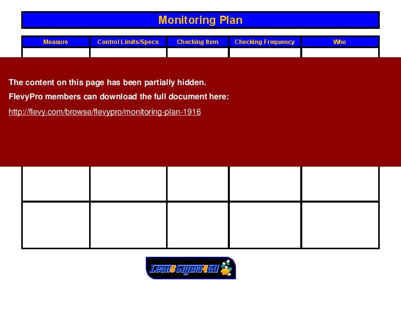 Monitoring Plan (Excel template (XLS)) Preview Image