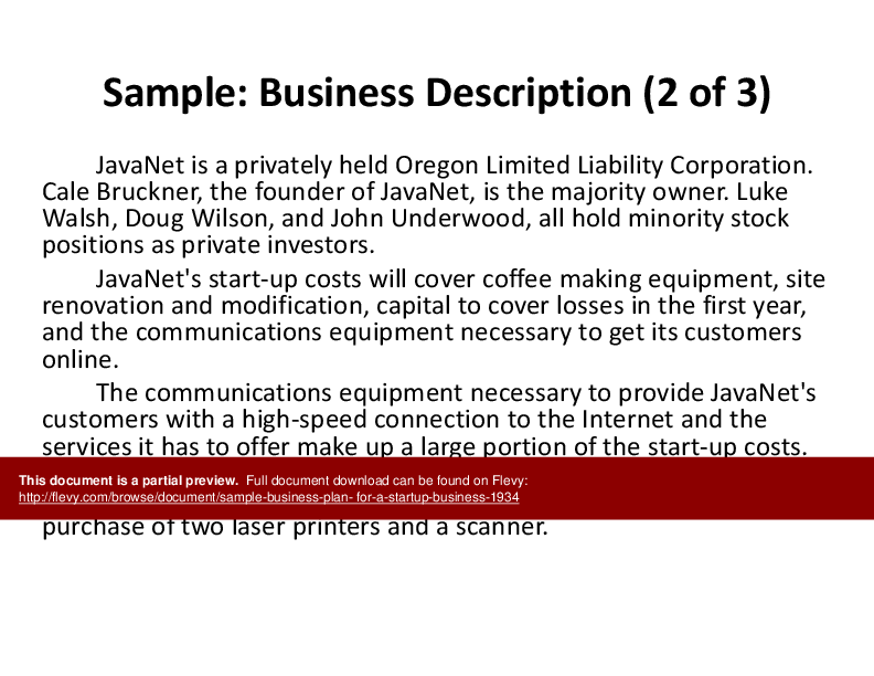 Sample Business Plan for a Startup Business (57-slide PPT PowerPoint presentation (PPT)) Preview Image
