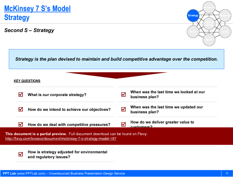 McKinsey 7-S Strategy Model (26-slide PowerPoint presentation (PPT)) Preview Image