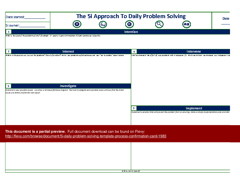 This is a partial preview of 5i Daily Problem Solving Template + Process Confirmation Card (Excel workbook (XLSX)). 