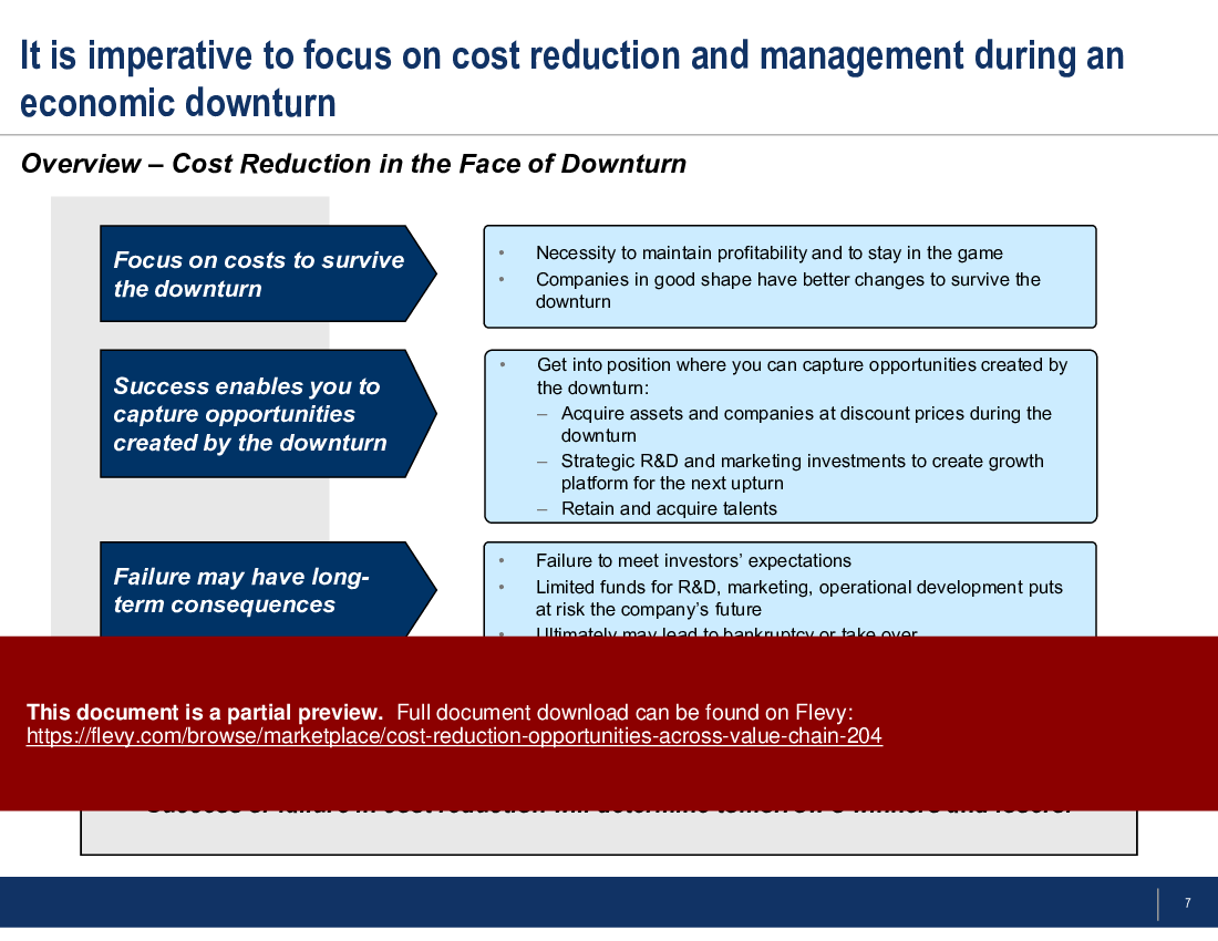This is a partial preview of Cost Reduction Opportunities (across Value Chain) (24-slide PowerPoint presentation (PPT)). Full document is 24 slides. 