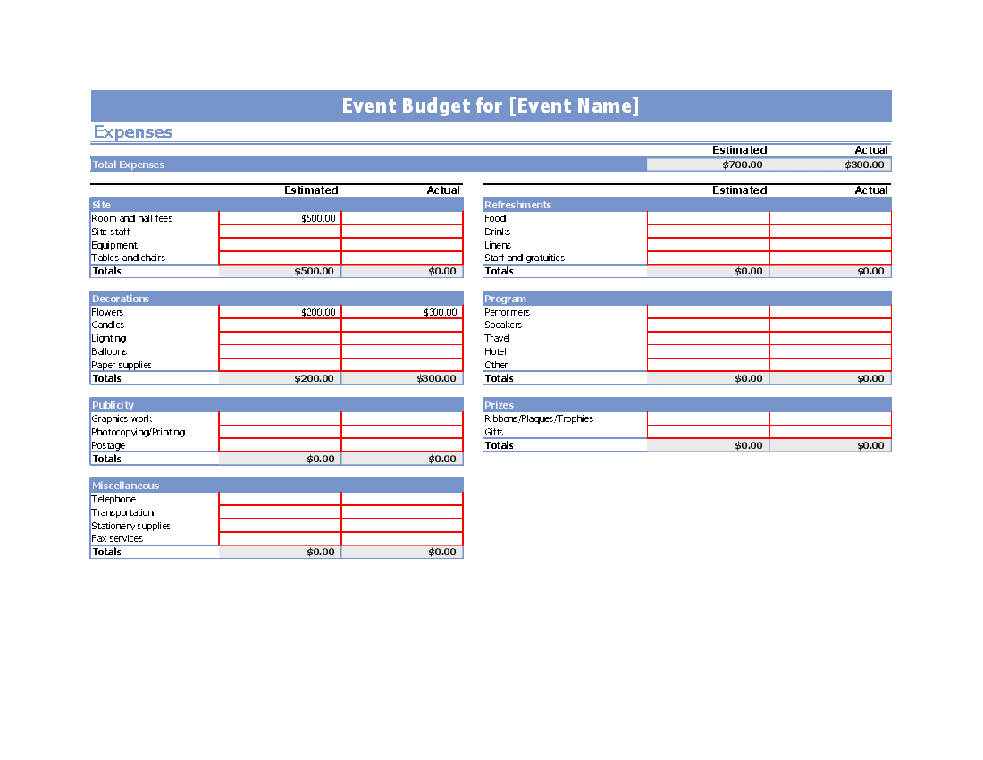 Event Budget Plan (Excel template (XLS)) Preview Image