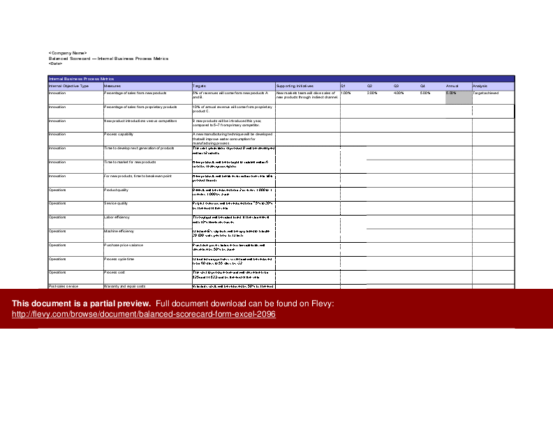 This is a partial preview of Balanced Scorecard Workbook Form (Excel workbook (XLS)). 