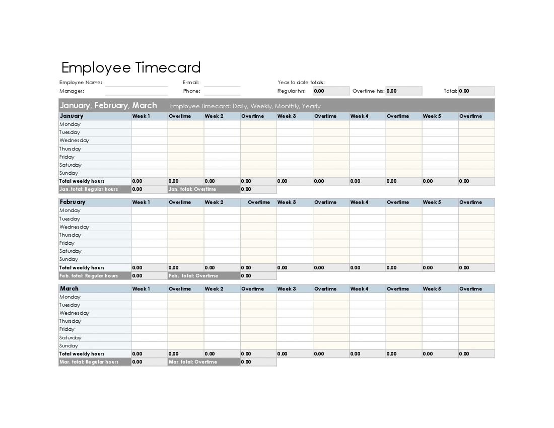 Employee Timecard Template (Yearly) (Excel template (XLS)) Preview Image