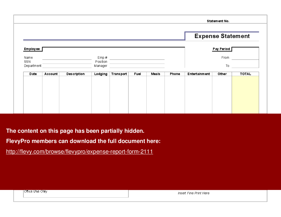 This is a partial preview of Expense Report Form (Excel workbook (XLSX)). 