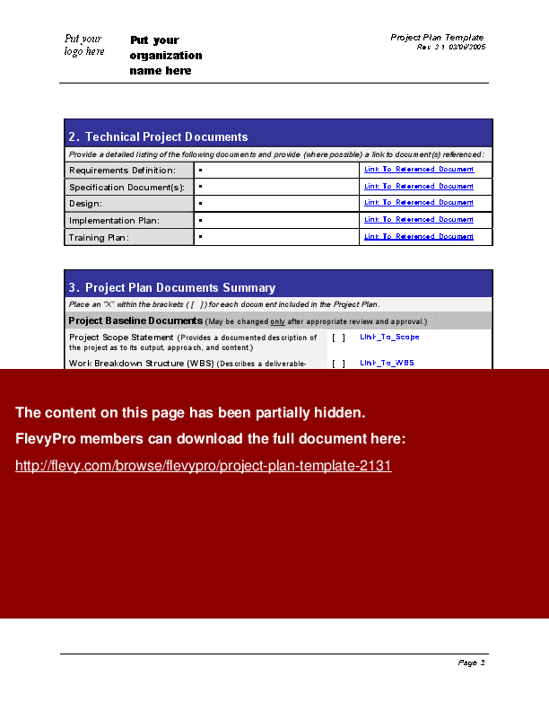 Project Plan Template (4-page Word document) Preview Image