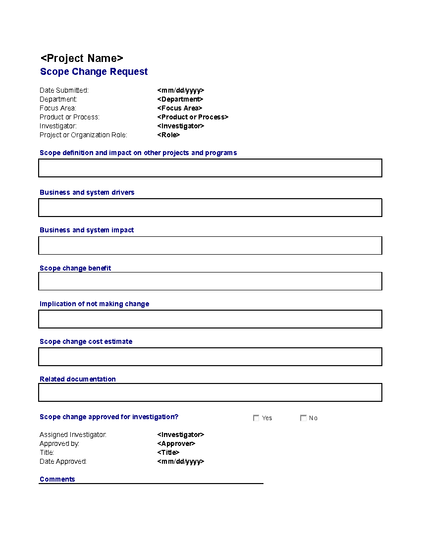 Scope Change Request Form (Excel template (XLS)) Preview Image