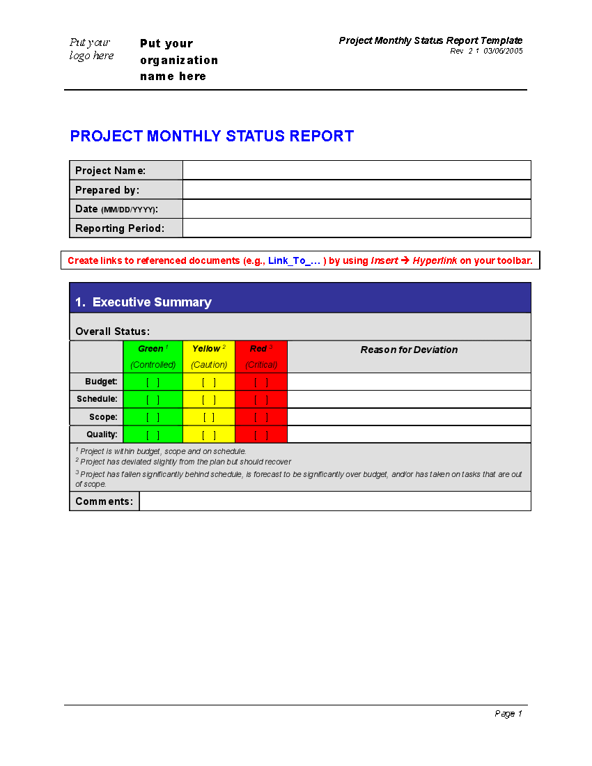 Progress Monthly Status Report (4-page Word document) Preview Image