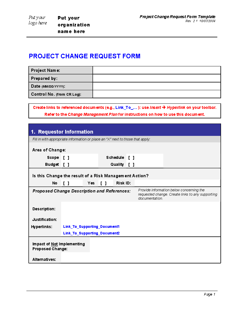 Change Request Project Management Example