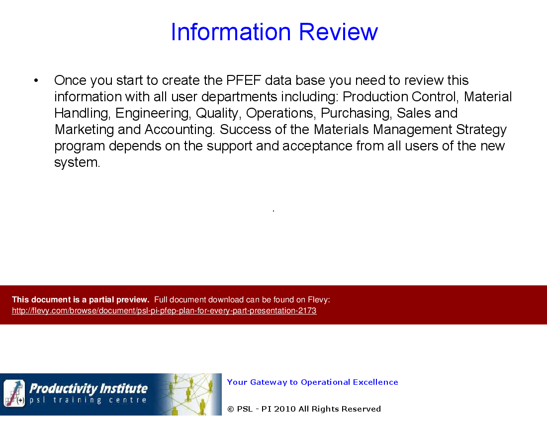 PSL-PI: PFEP - Plan for Every Part Presentation (33-slide PPT PowerPoint presentation (PPT)) Preview Image