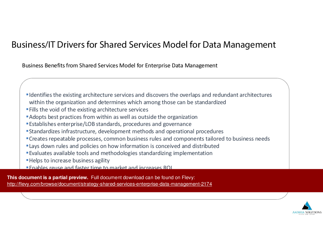 This is a partial preview of Shared Services Data Management Strategy - Big Data & BI (38-slide PowerPoint presentation (PPTX)). Full document is 38 slides. 
