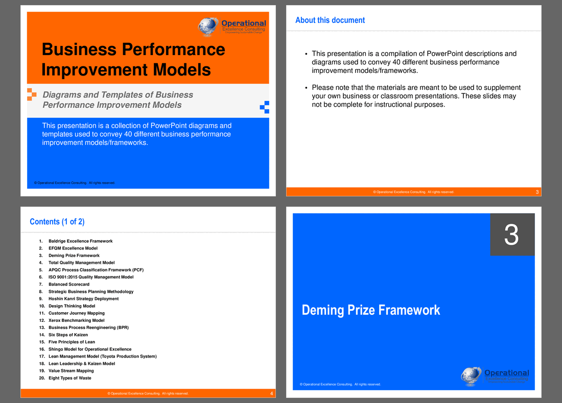 This is a partial preview of Business Performance Improvement Models. Full document is 184 slides. 