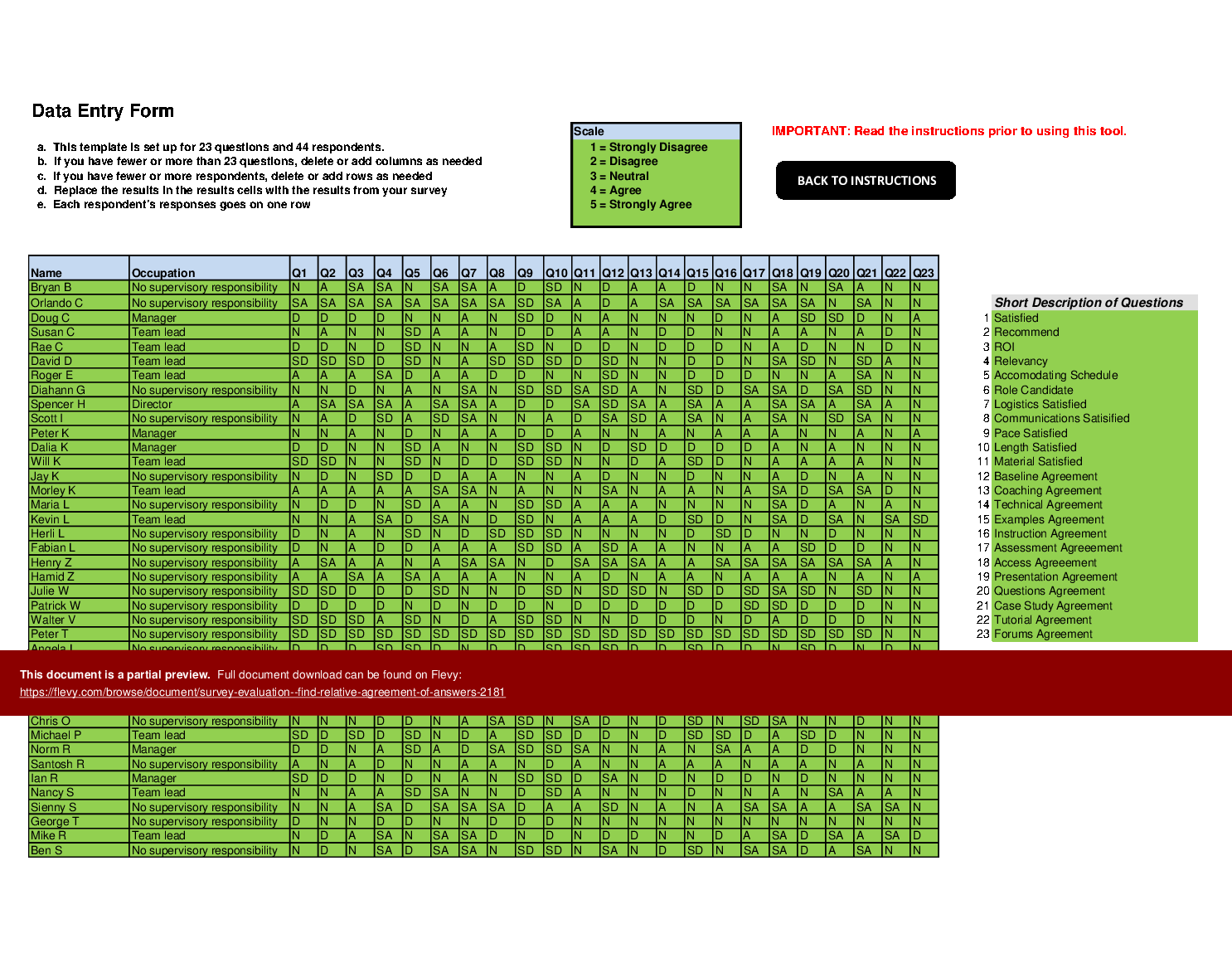 Survey Evaluation - Find Relative Agreement of Answers (Excel template (XLSX)) Preview Image