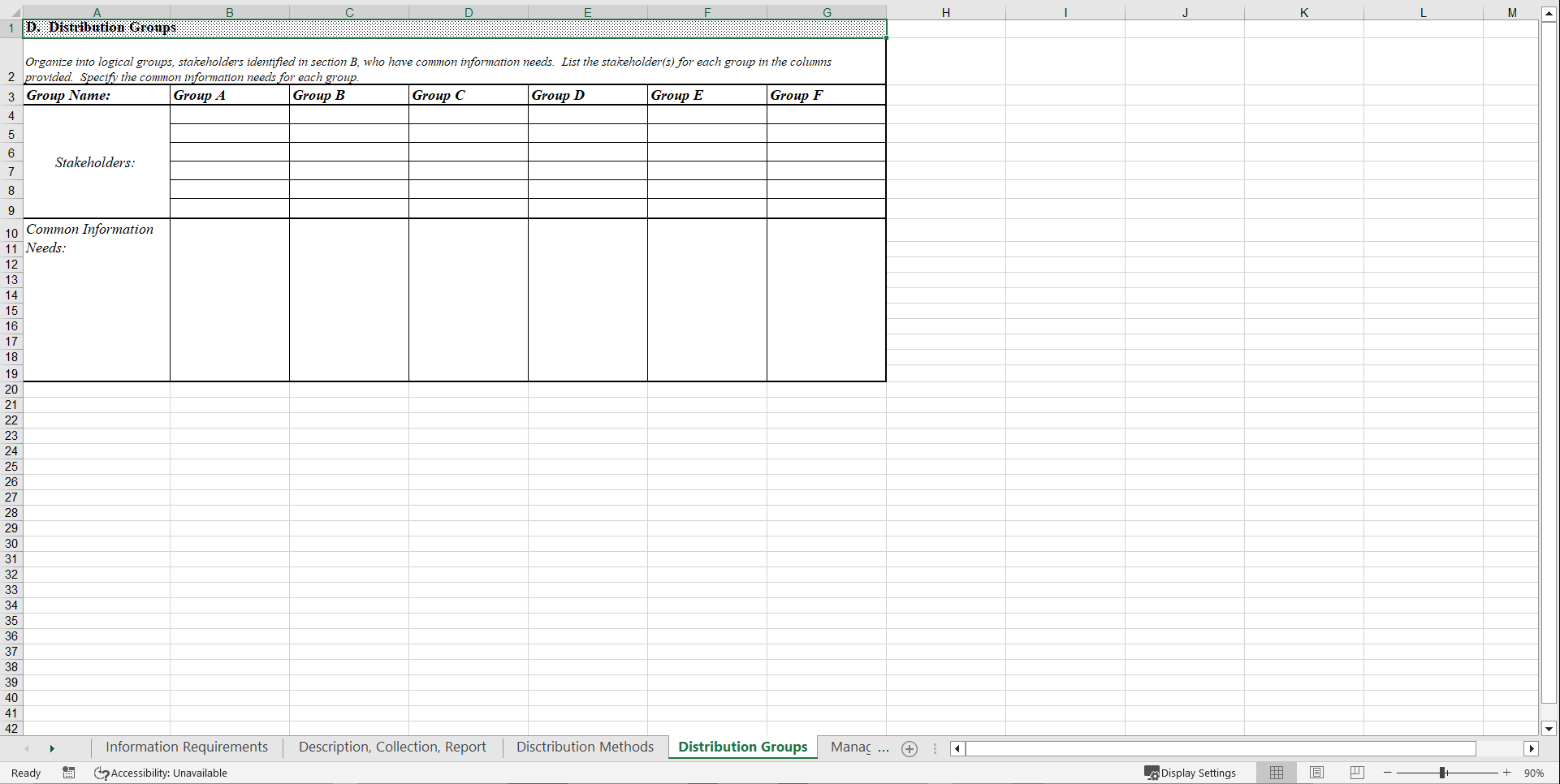 Communications Plan Spreadsheet (Excel template (XLS)) Preview Image