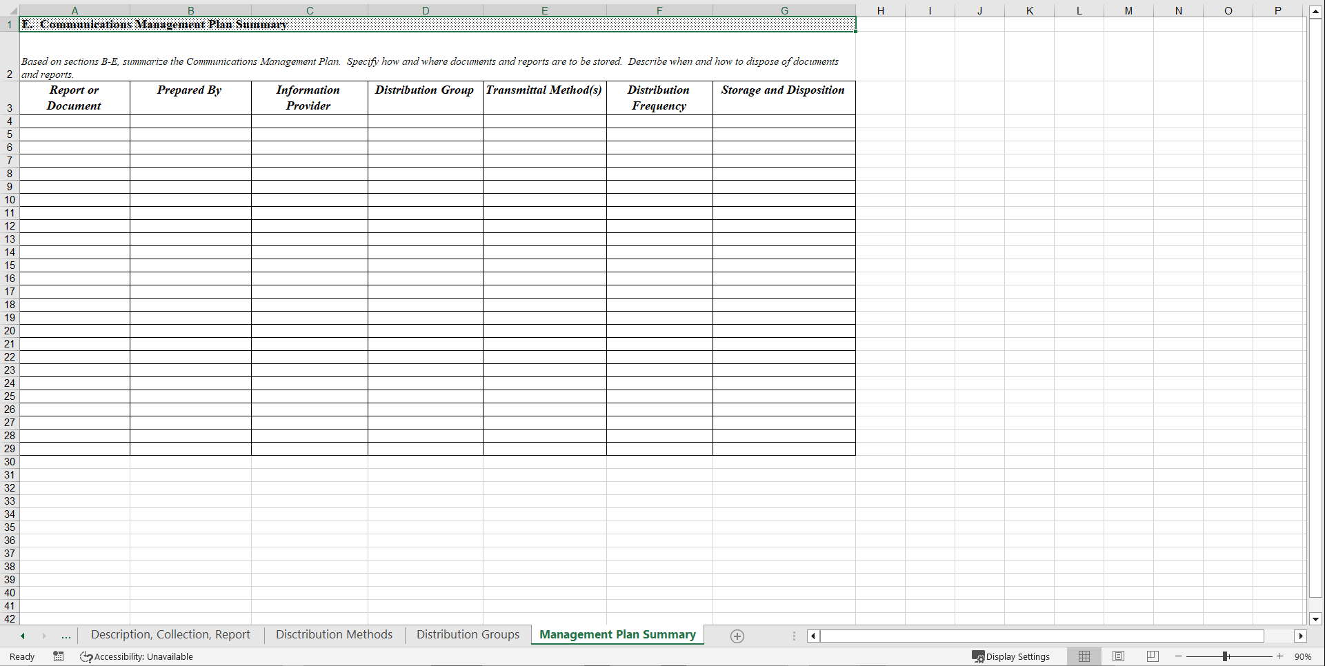 Communications Plan Spreadsheet (Excel template (XLS)) Preview Image