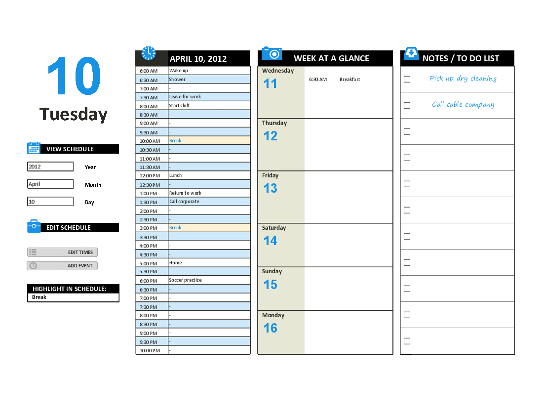 Daily Work Schedule (Excel template (XLSX)) Preview Image